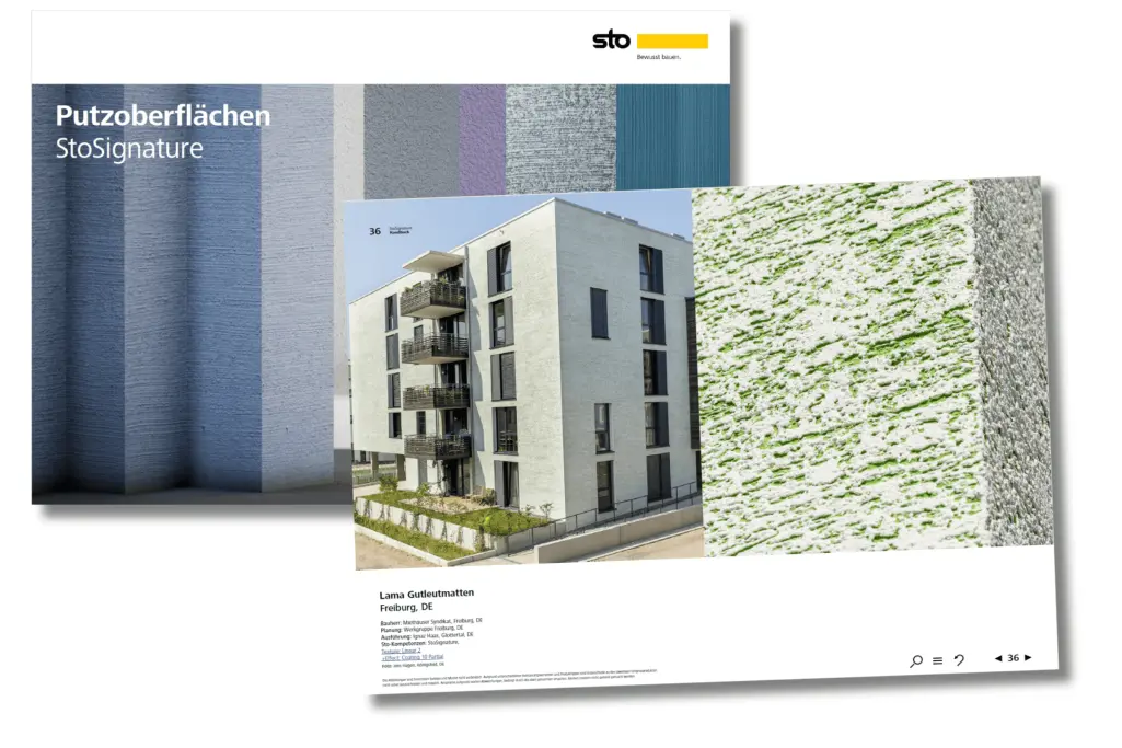 Cover and sample pages of the Sto lookbook "StoSignature rendered surfaces"